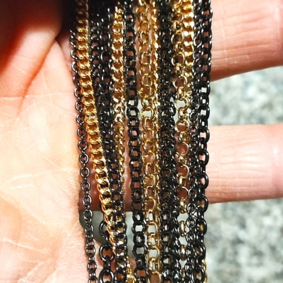 VINTAGE MULTI-STRAND GOLD-TONE GUNMETAL BLACK WIRE PENDANT 20 - 23" NECKLACE - Picture 11 of 11
